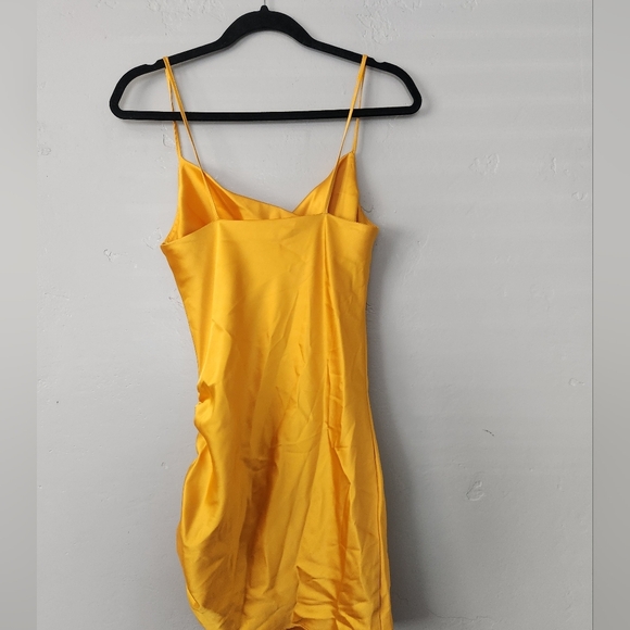 NWT Topshop Golden Yellow Rouched Side Spaghetti Strap Mini Dress Sz 2 - Picture 2 of 6